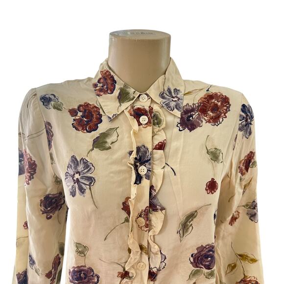 Vtg Talbots Women Silk Button Front Shirt Size 2P Old Money Preppy Floral Mature - Picture 4 of 15